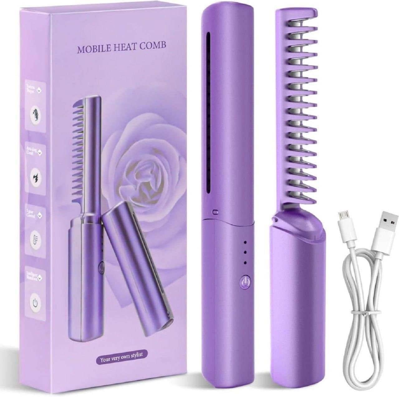 Portable Mini Hair Straightener Comb – Cordless & Travel Friendly