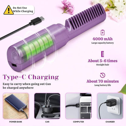 Portable Mini Hair Straightener Comb – Cordless & Travel Friendly
