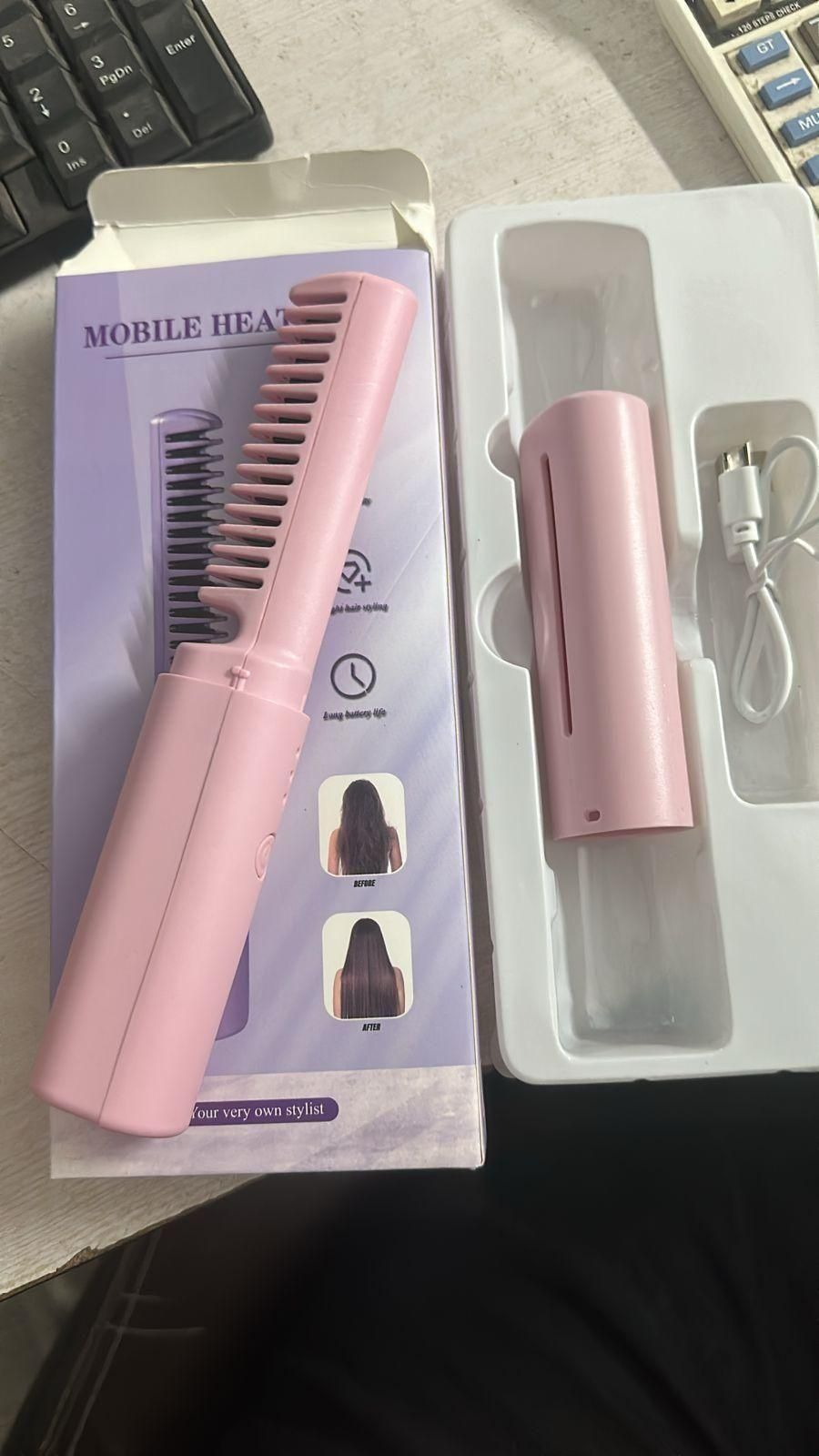 Portable Mini Hair Straightener Comb – Cordless & Travel Friendly